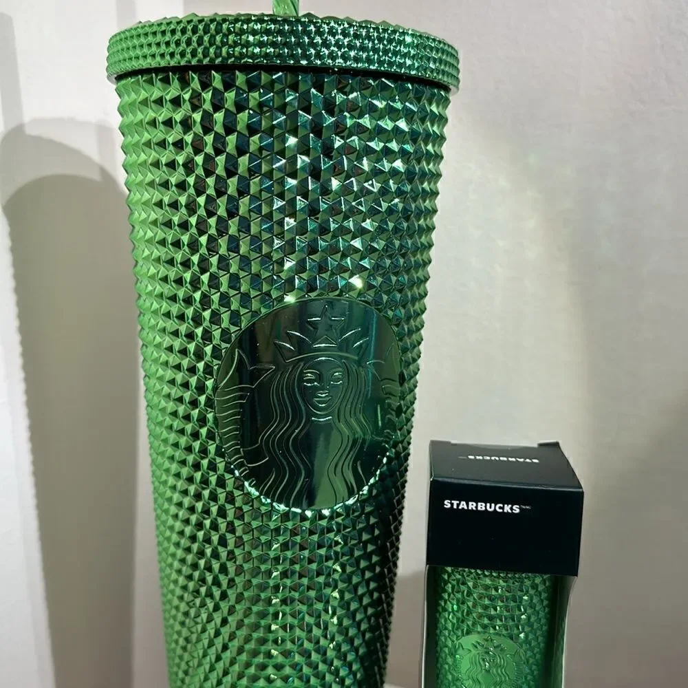 Starbucks 24oz Reusable Green Studded Tumbler and Key Chain Ornament